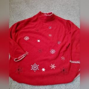Vintage Basic Editions Turtle Neck Feelece Red Snowflake Women's Sweater Size L